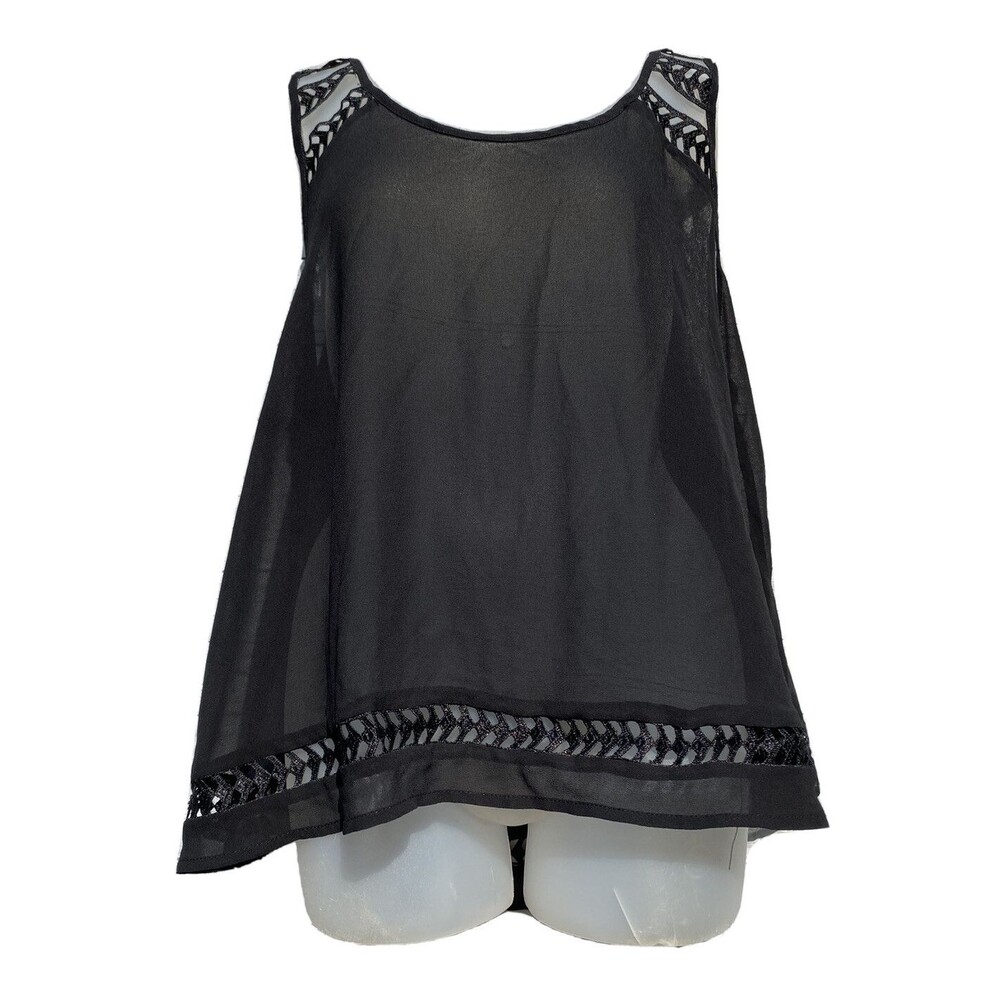 Forever 21 Black Sleeveless SemiSheer Tank Top Jrs Size Large Hi Low